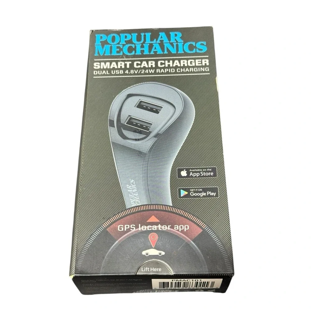 Popular Mechanics Smart Car Charger Dual USB Rapid Charging GPS Locator App